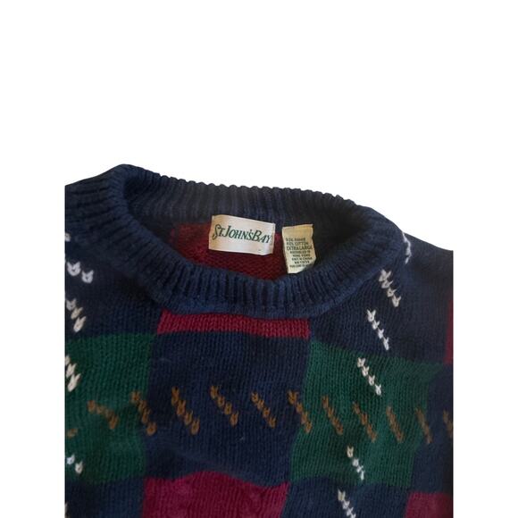 St Johns Bay Sweater Men XL Blue Red Green Chunky Knit Cosby Fisherman Grandpa - Picture 3 of 4